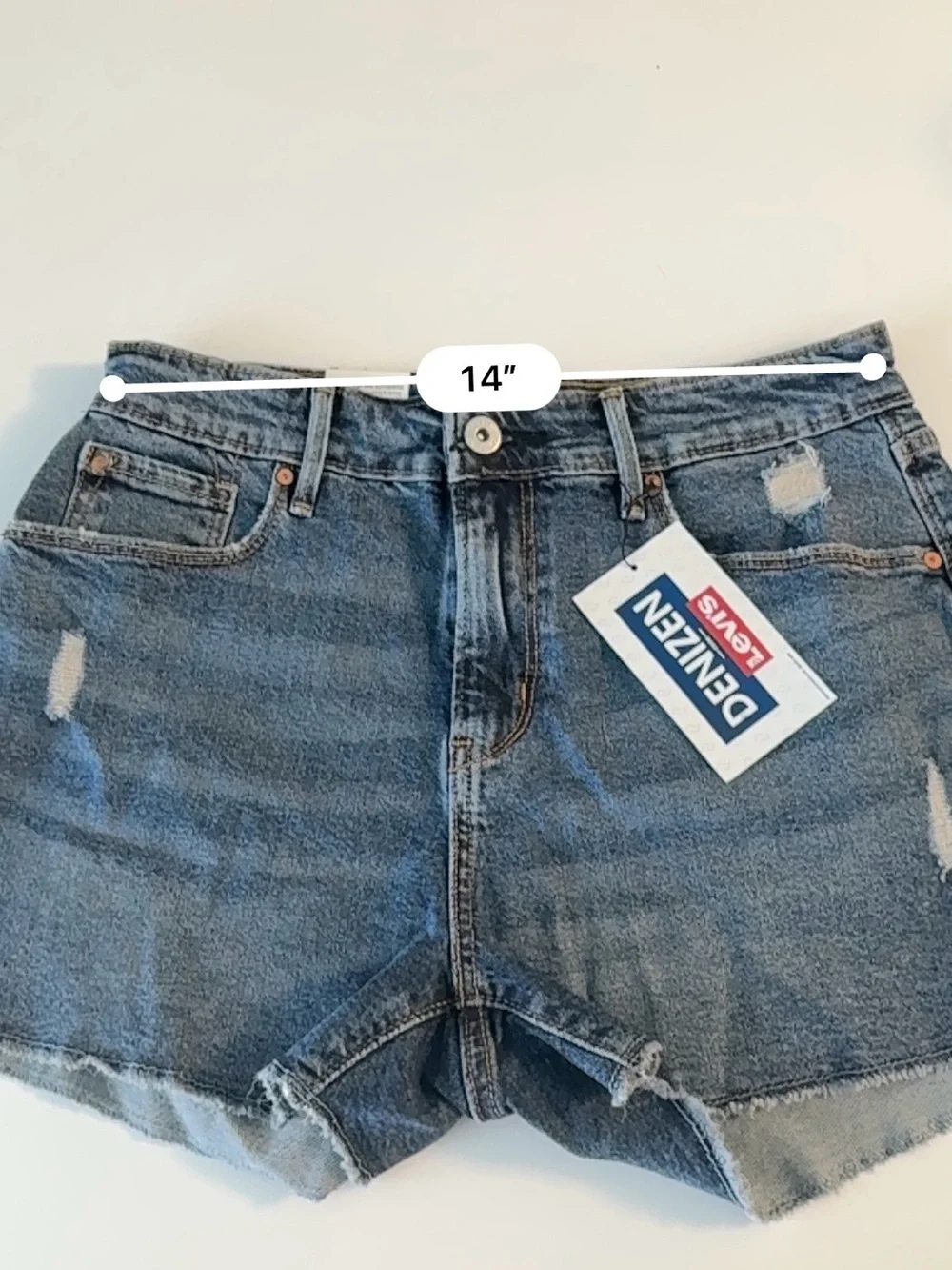 Denizen from Levi's Medium Blue Distressed High-Rise Jean Shorts